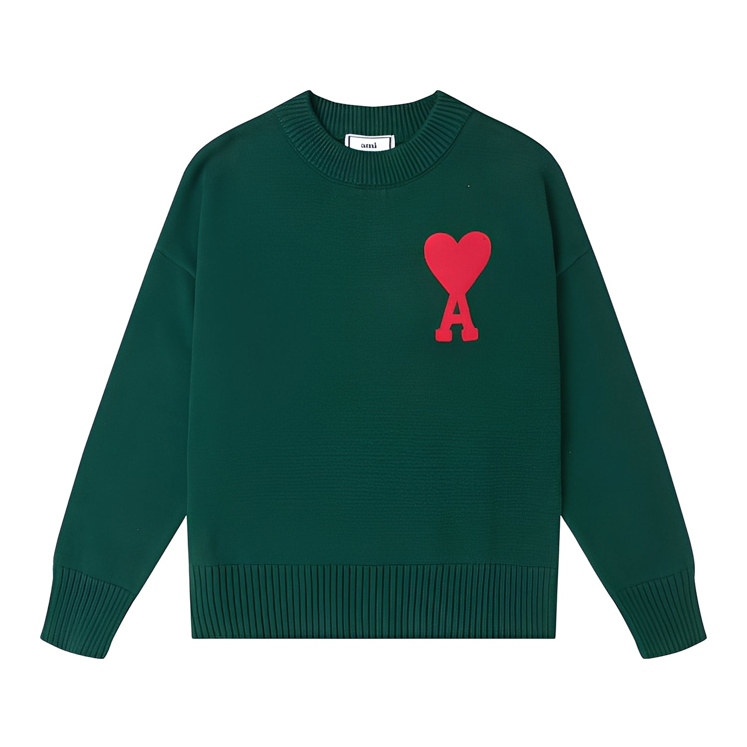 Álvaro – Beżowy sweter unisex z czerwonym sercem
