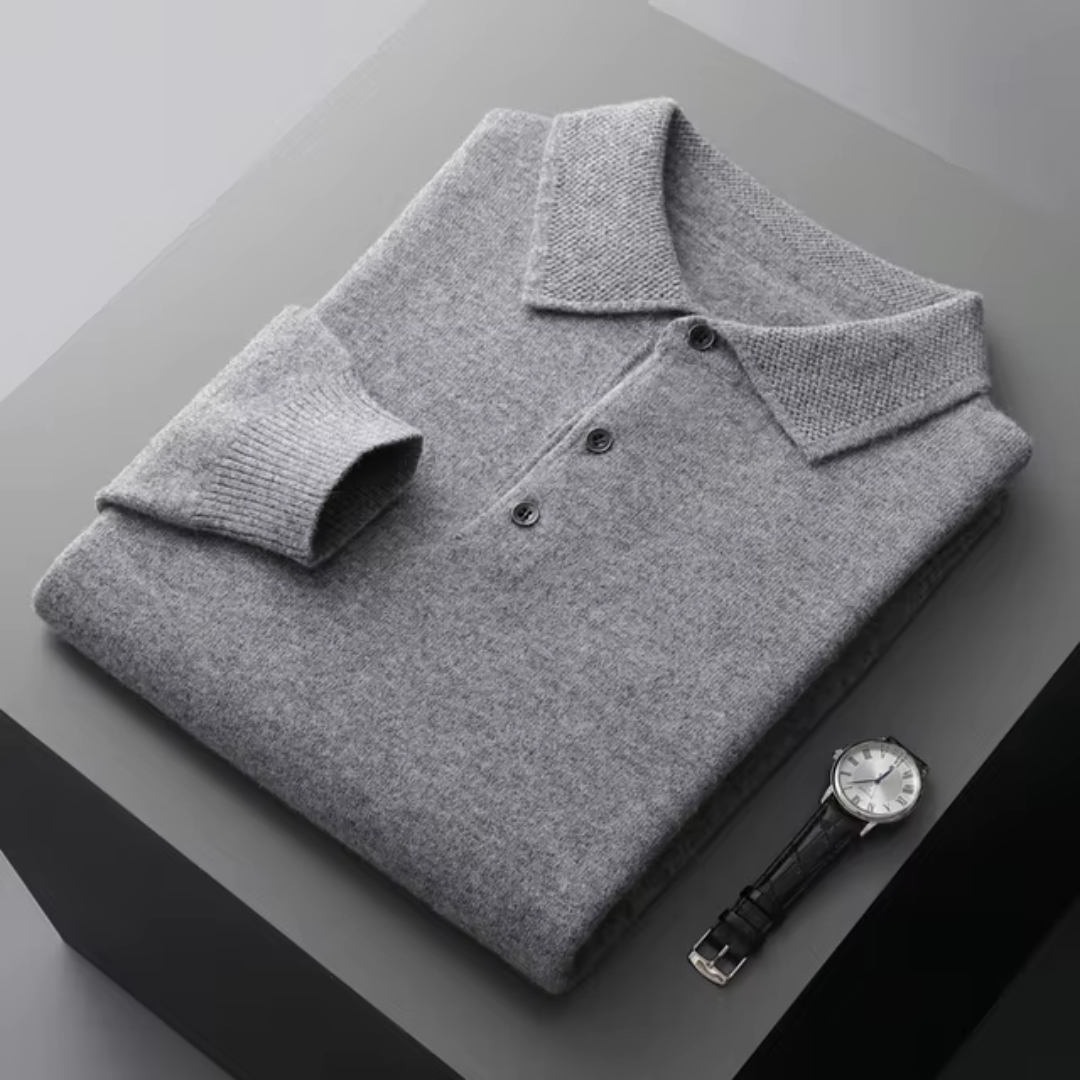 Felix – Męski sweter polo ecru z guzikami