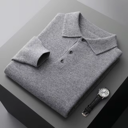 Felix – Męski sweter polo ecru z guzikami