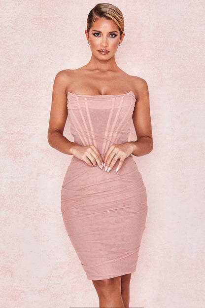 Melina – Gorsetowa Sukienka Bodycon z Tiulowym Wykończeniem