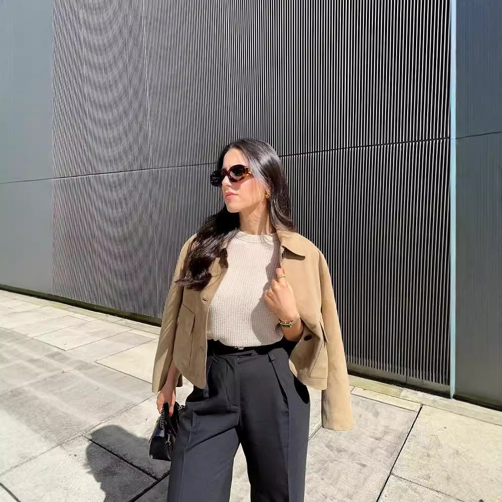 Izabela - Krótka kurtka z zamszu syntetycznego