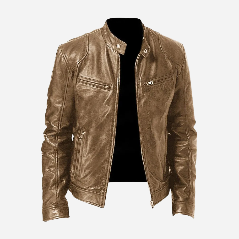 Adrian – Męska kurtka skórzana bordowa slim fit