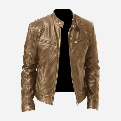 Adrian – Męska kurtka skórzana bordowa slim fit
