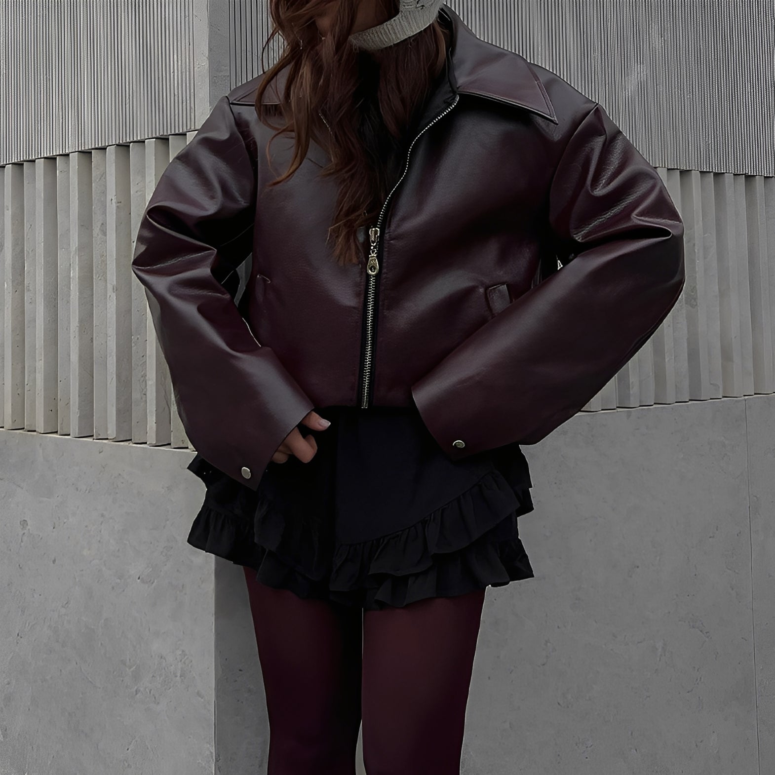 Olga – Skórzana kurtka z zamkiem