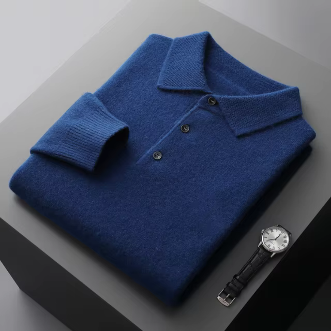Felix – Męski sweter polo ecru z guzikami