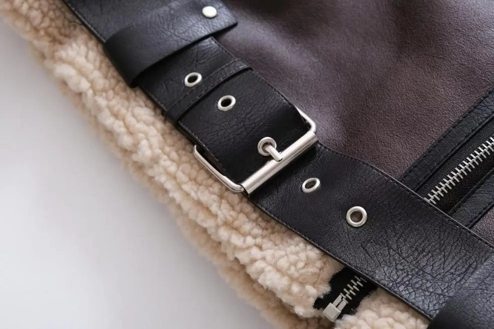 Helena – Skórzana kurtka pilotka z kożuchem damska