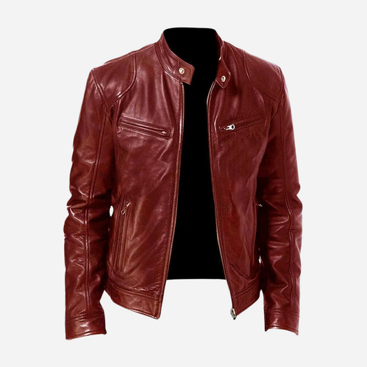 Adrian – Męska kurtka skórzana bordowa slim fit