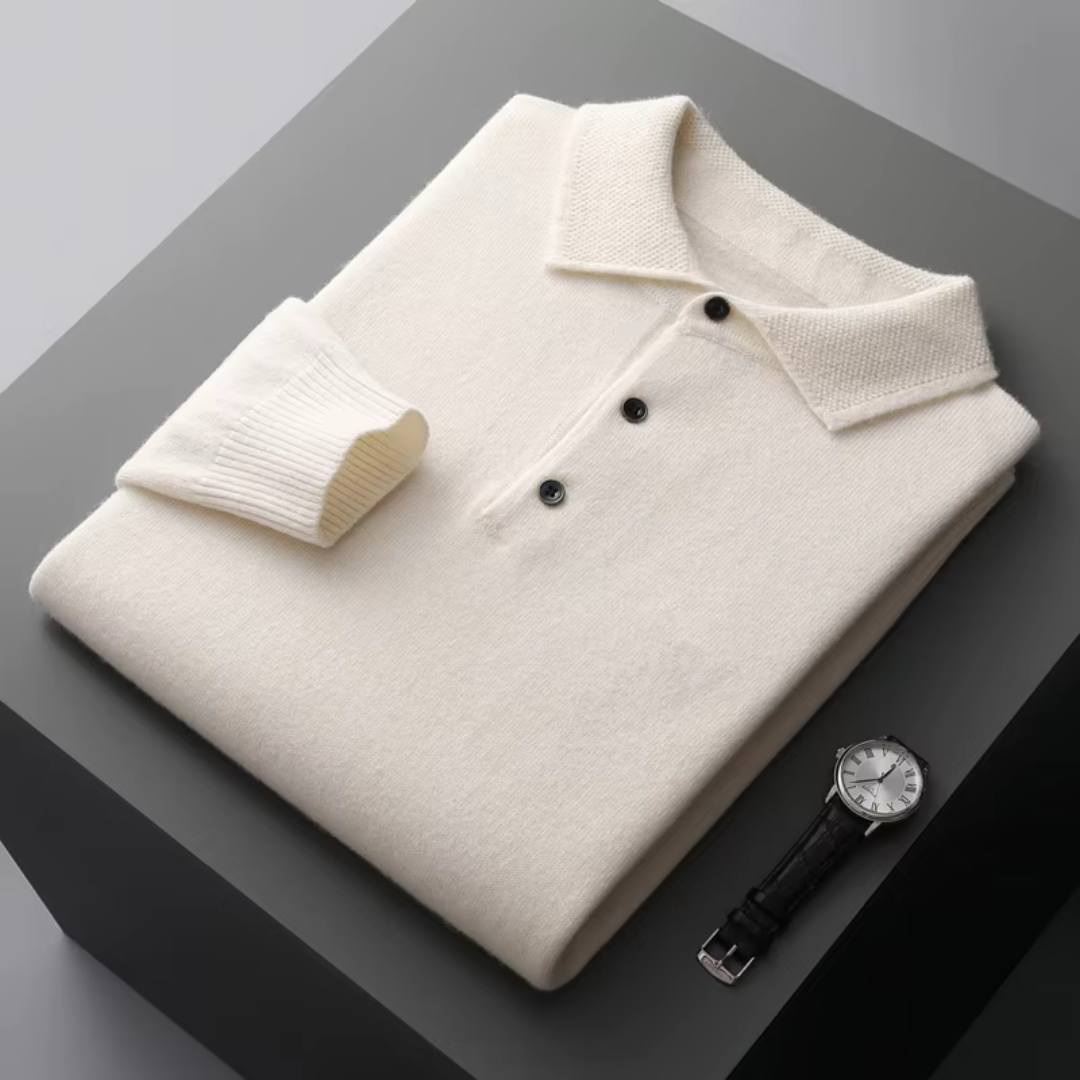 Felix – Męski sweter polo ecru z guzikami