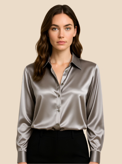 Adriana – Elegant Satin Button-Up Blouse for Women