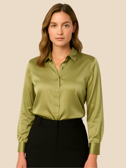 Adriana – Elegant Satin Button-Up Blouse for Women