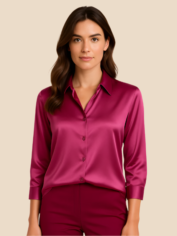 Adriana – Elegant Satin Button-Up Blouse for Women