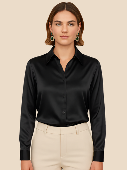 Adriana – Elegant Satin Button-Up Blouse for Women