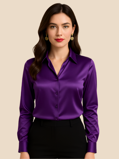 Adriana – Elegant Satin Button-Up Blouse for Women