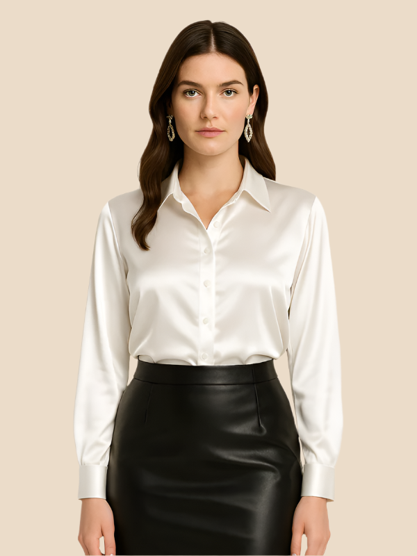 Adriana – Elegant Satin Button-Up Blouse for Women