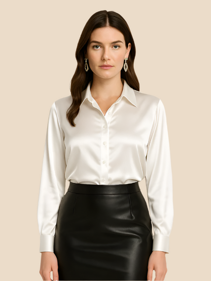 Adriana – Elegant Satin Button-Up Blouse for Women