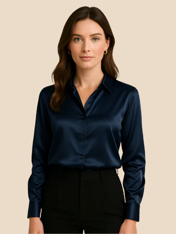 Adriana – Elegant Satin Button-Up Blouse for Women