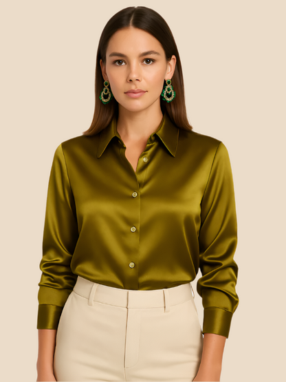 Adriana – Elegant Satin Button-Up Blouse for Women