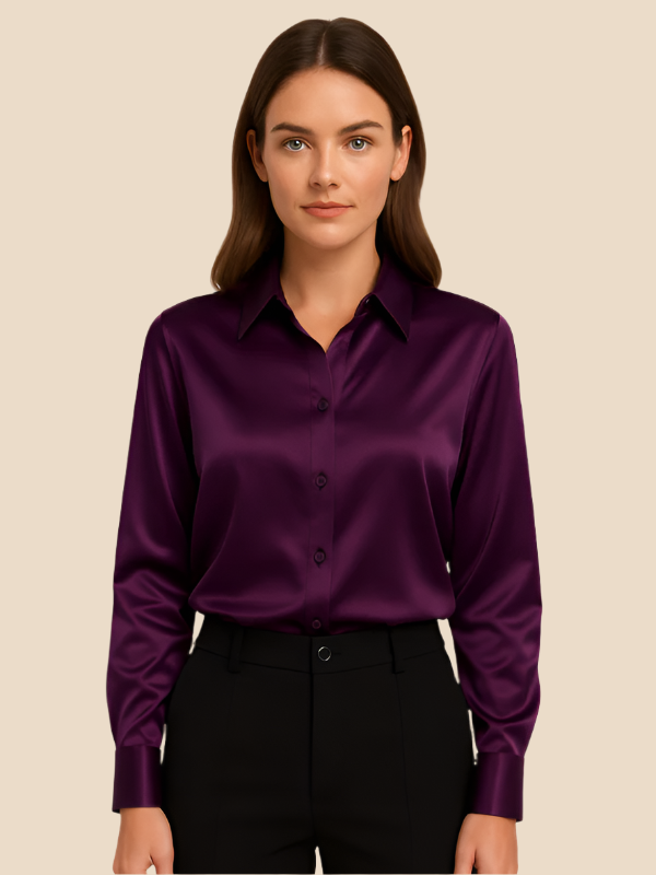 Adriana – Elegant Satin Button-Up Blouse for Women