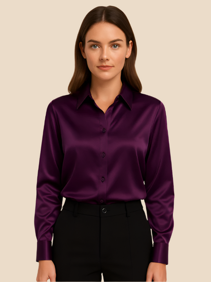 Adriana – Elegant Satin Button-Up Blouse for Women
