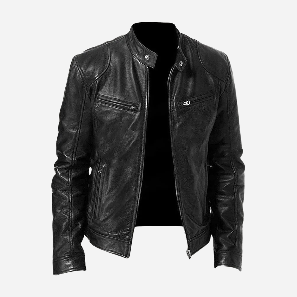 Adrian – Męska kurtka skórzana bordowa slim fit
