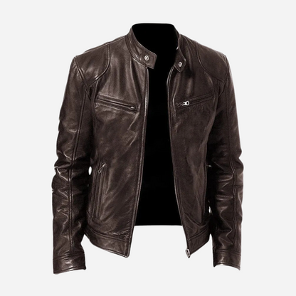 Adrian – Męska kurtka skórzana bordowa slim fit