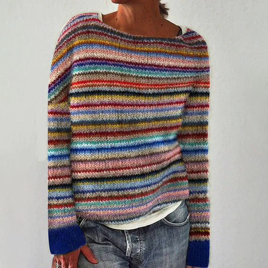 Raya – Kolorowy sweter w paski z artystycznym charakterem