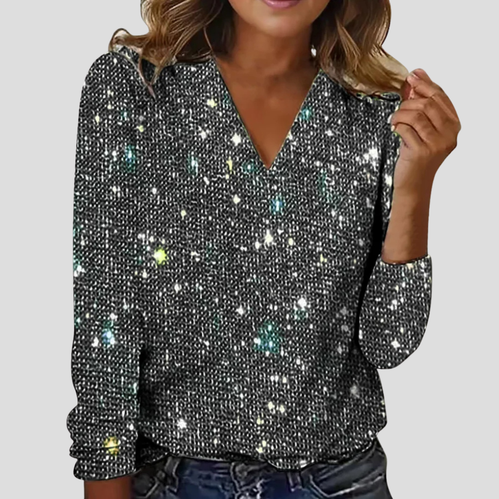 Camila – Sparkle Knit Women’s V-Neck Top