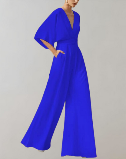 Ava – Elegant Wide-Leg Deep-V Evening Jumpsuit for Women