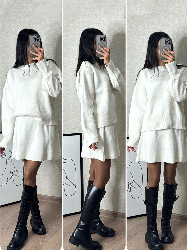 Marta – Komplet damski swetrowy mini ze spódnicą