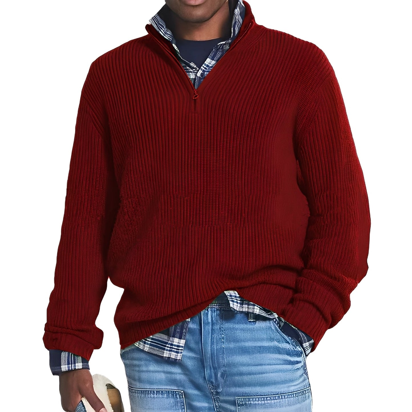 Ethan - Męski  sweter z kołnierzem półgolf zapinanym na zamek