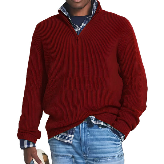 Ethan - Męski  sweter z kołnierzem półgolf zapinanym na zamek