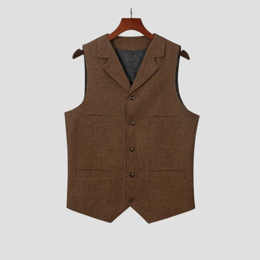 Andrzej – Wełniana Kamizelka Męska w Stylu Vintage z Guzikami i Łańcuszkiem