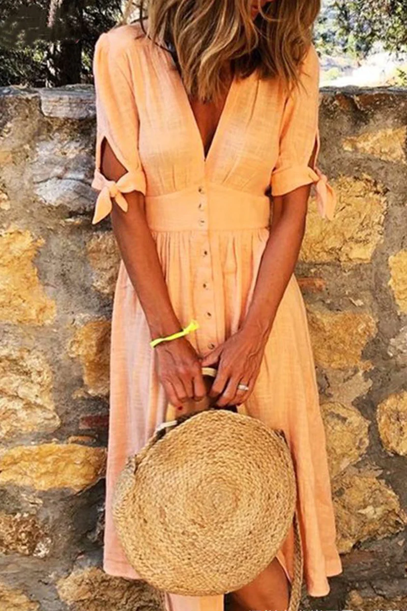 Elisa – Letnia sukienka z guzikami i wiązanymi rękawami