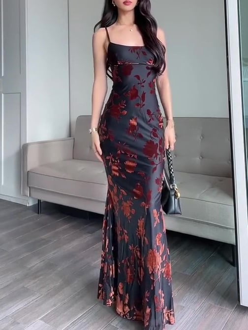 Isabelle – Floral Satin Bodycon Maxi Dress for Women