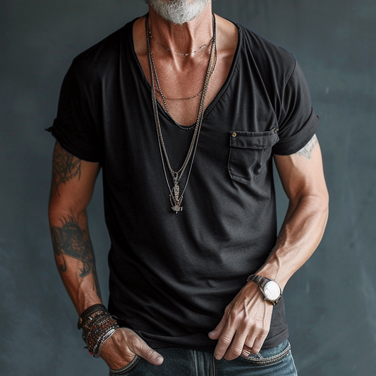 Leo – Men's V-Neck Pocket T-Shirt