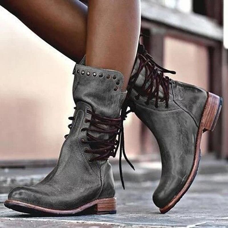 Ella – Lace-Up Vintage Style Leather Boots for Women