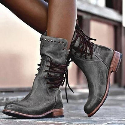 Ella – Lace-Up Vintage Style Leather Boots for Women