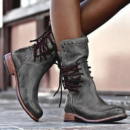 Ella – Lace-Up Vintage Style Leather Boots for Women