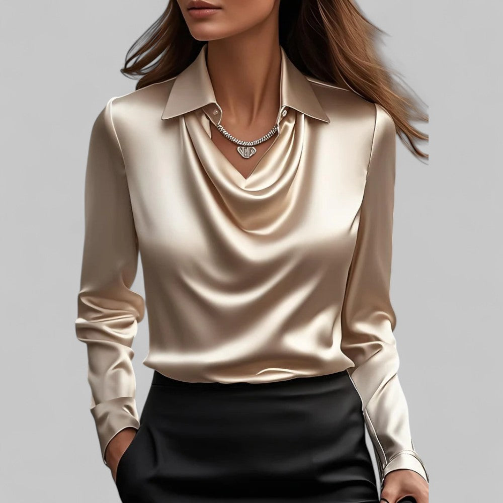 Victoria – Satin Drape-Collar Long Sleeve Blouse for Women