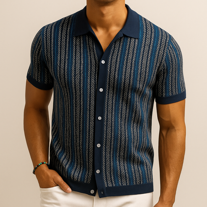 James – Textured Knit Short-Sleeve Polo Shirt