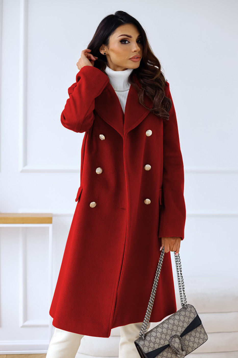 Victoria – Tailored Double-Breasted Long Coat for Women