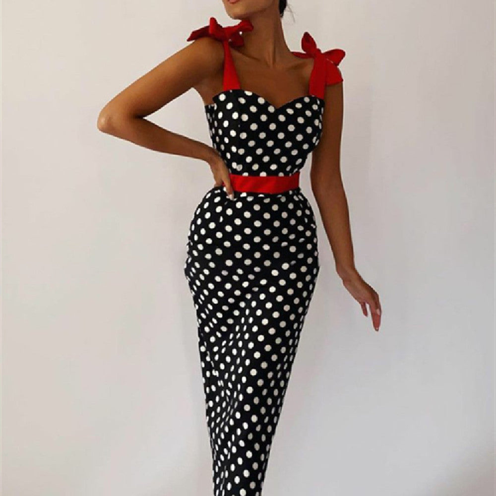 Carmen - Sukienka midi z kokardą w kropki