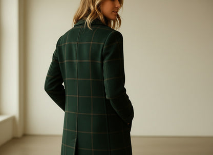 Elise – Checked Wool-Blend Longline Coat for Women