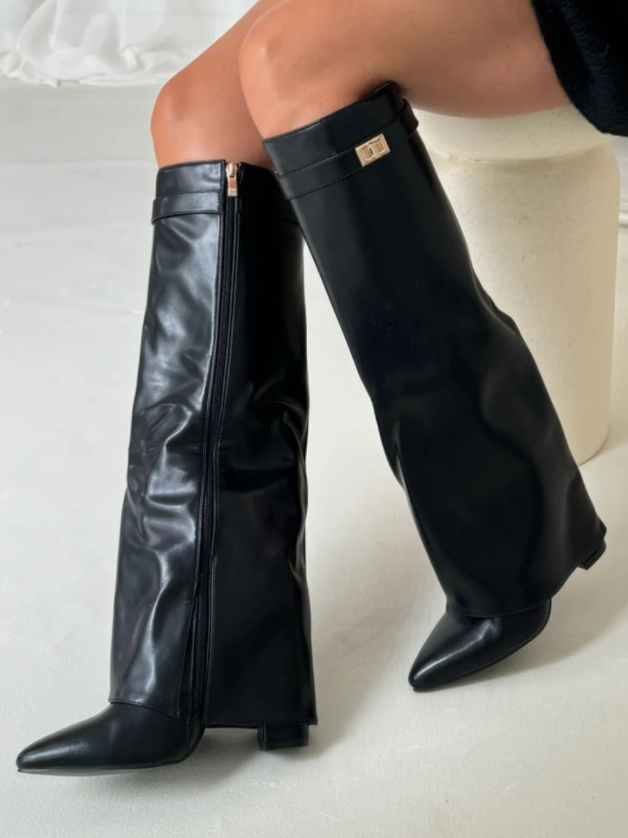 Charlotte – Elegant Knee-High Block Heel Boots Womens