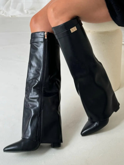 Charlotte – Elegant Knee-High Block Heel Boots Womens