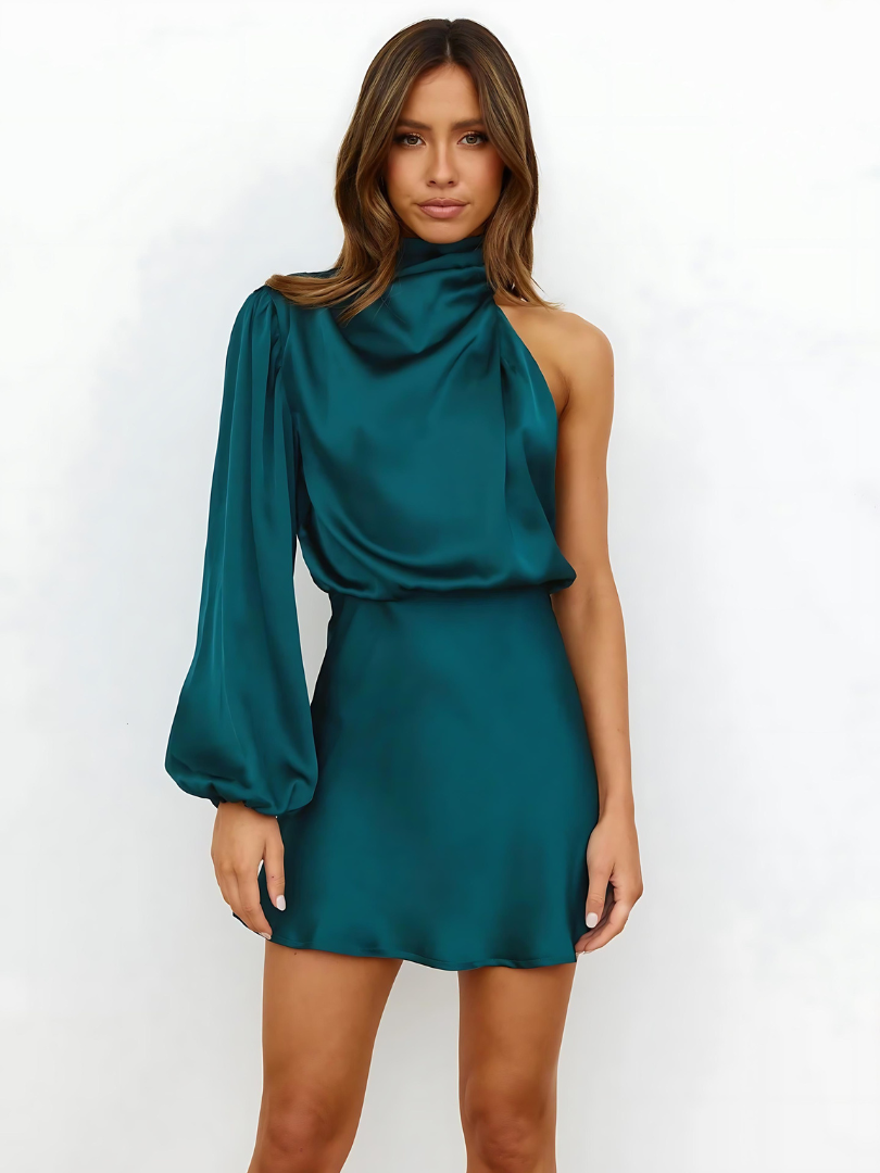 Amelia – One-Shoulder Satin Mini Dress for Women