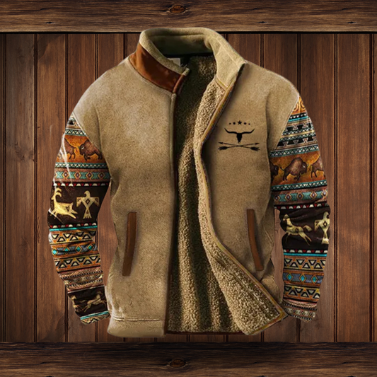 Dakota – Tribal-Sleeve Sherpa-Lined Winter Jacket for Men
