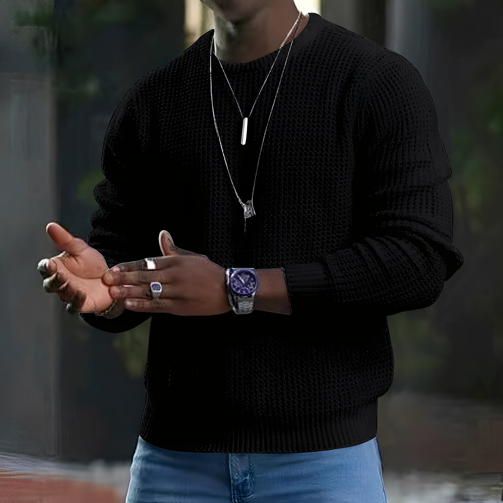 Iván – Sweter Męski o Strukturze Waflowej