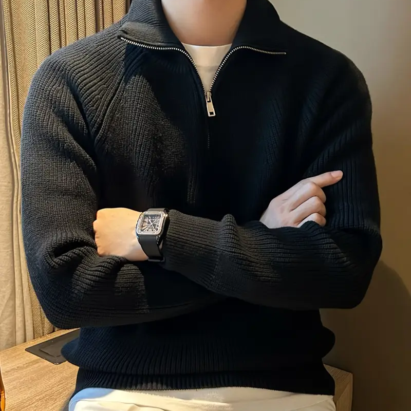 Javier – Sweter Męski z Zamkiem i Kołnierzem Stójką