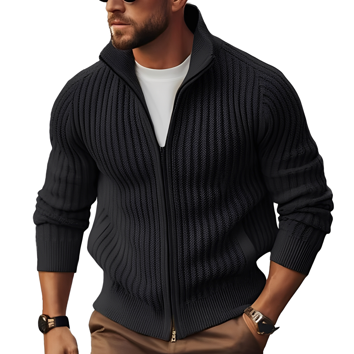 Harvey – Ribbed Zip-Up Knit Jacket for Men